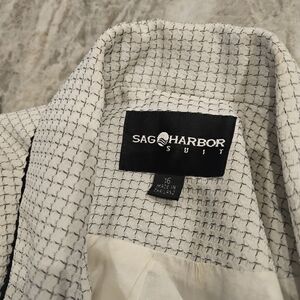 "Sag Harbor Women’s 16 Skirt Suit Cream Black Trim Tweed Blazer & Skirt Set"